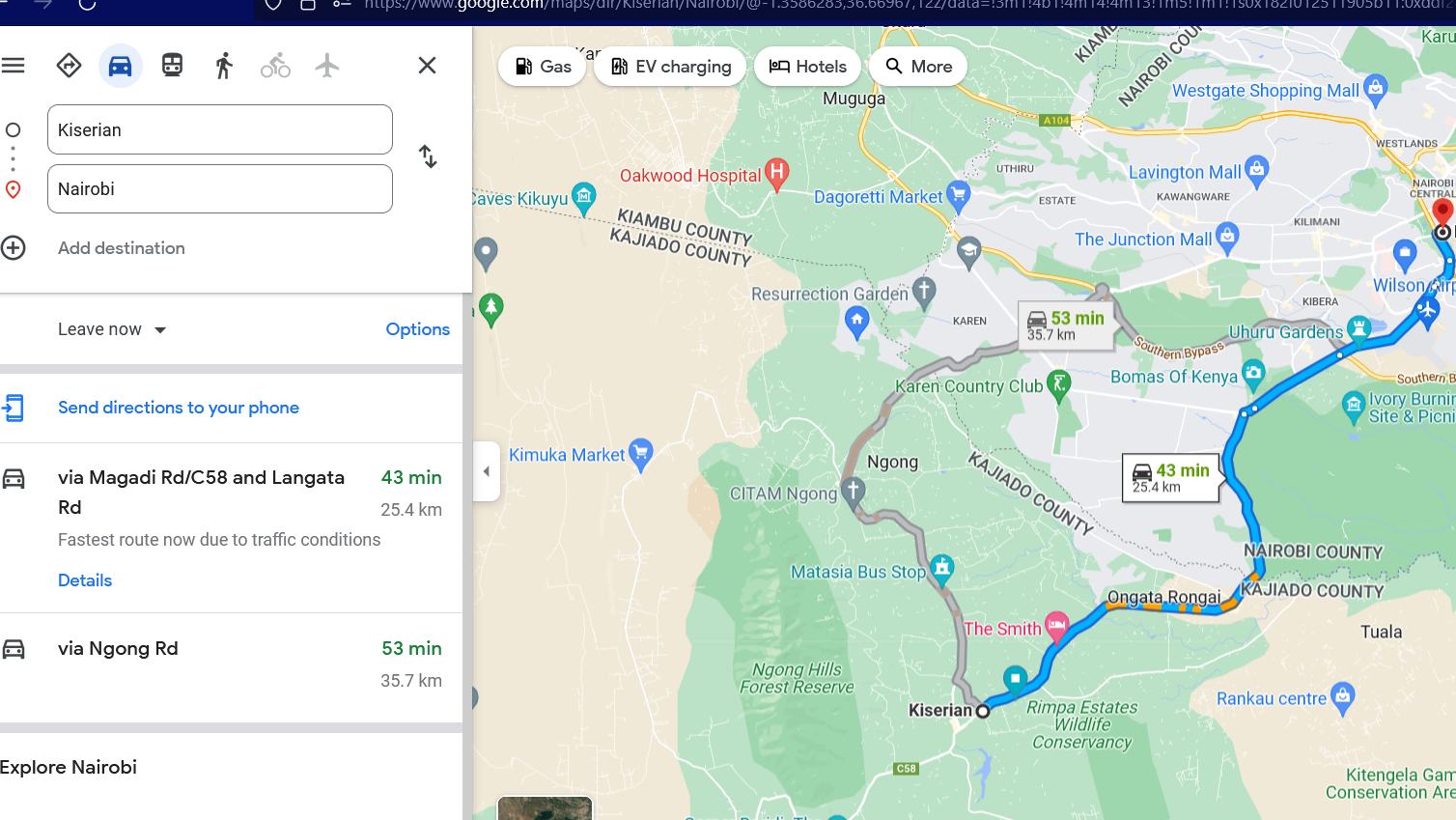 Map from Nairobi